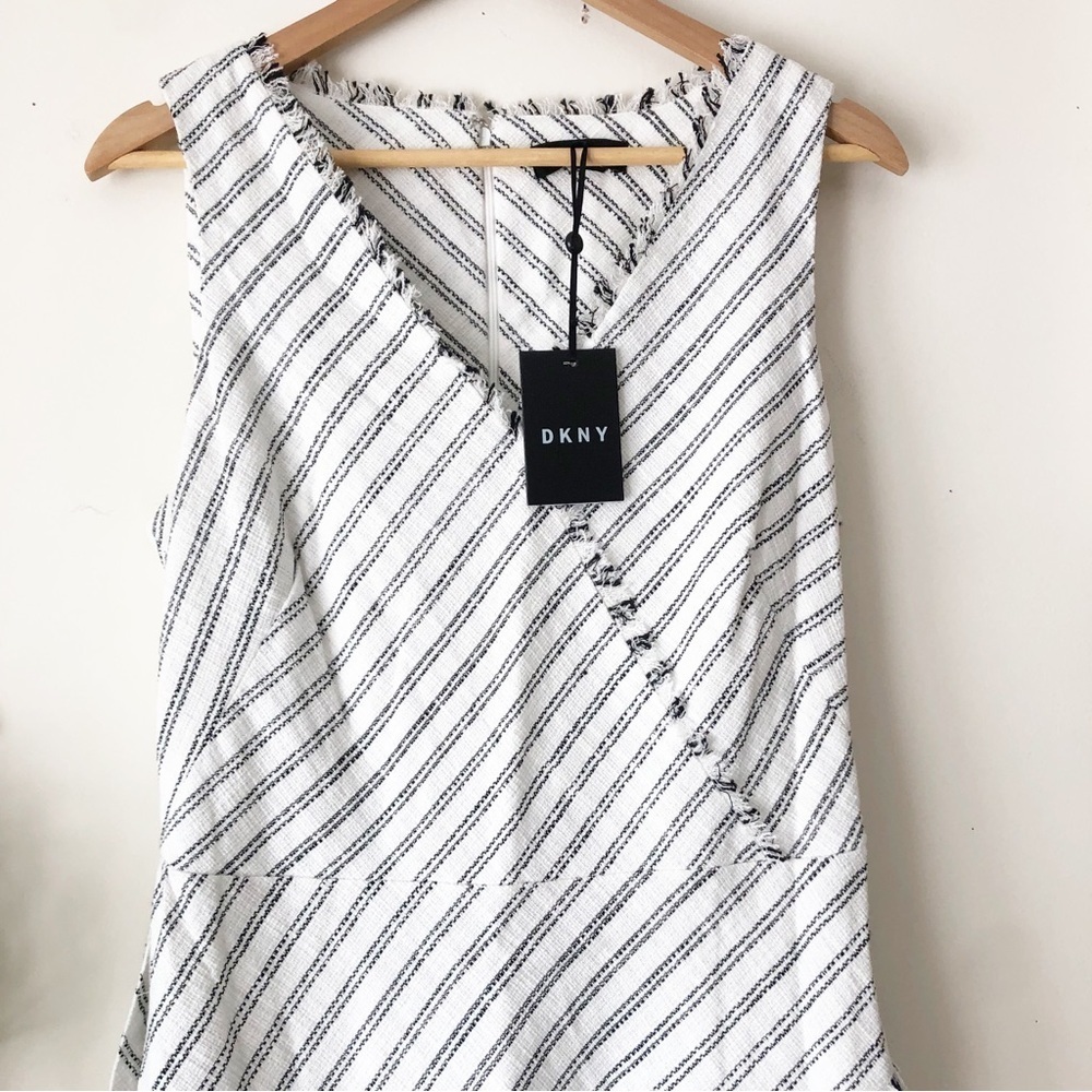 DKNY Cotton Blend Asymmetrical Striped Sleeveless Dress w/ Belt & Pockets Sz 10 - Picture 5 of 15